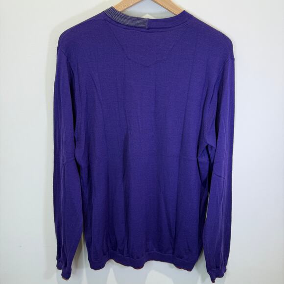 Robert Graham 100% Wool Sweater Size Medium Purple V-Neck - Picture 11 of 11